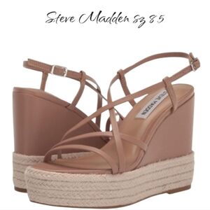 Steve Madden Whitlee Strappy Espadrille Platform Wedge Sandals Tan 8.5